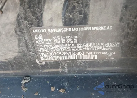 2014 BMW 328D from USA, damaged, VIN WBA3D3C52EK155863